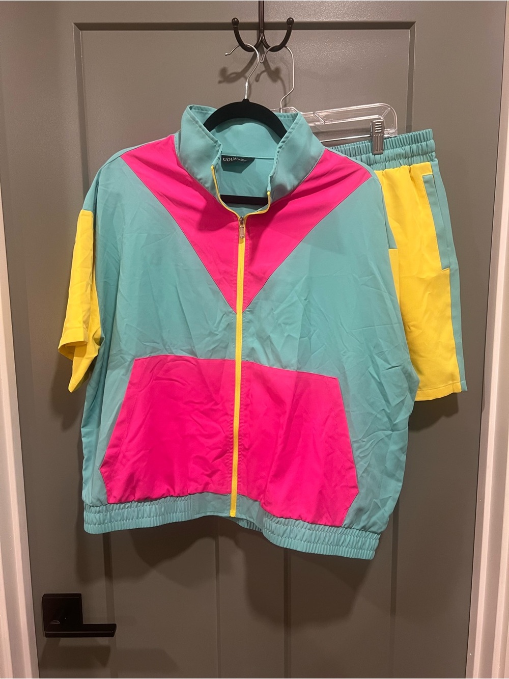 Retro Colorblock Windbreaker Jacket and shorts - Teal, Pink & Yellow